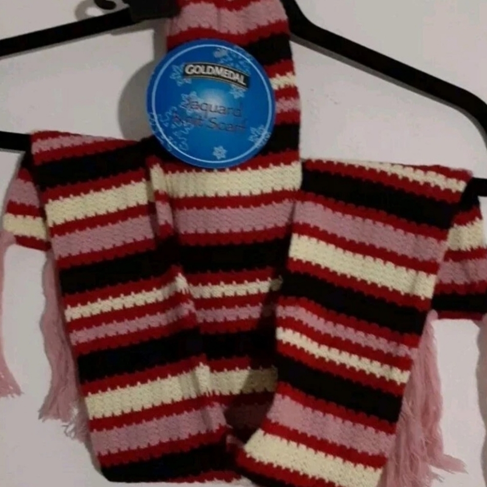 GOLDMEDAL Jacquard Striped Knit Scarf with Fringe NWT